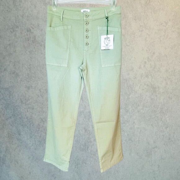Pistola Womens Jeans Green High Rise Utility Crop Straight Super Stretch Size 31 - Picture 3 of 13